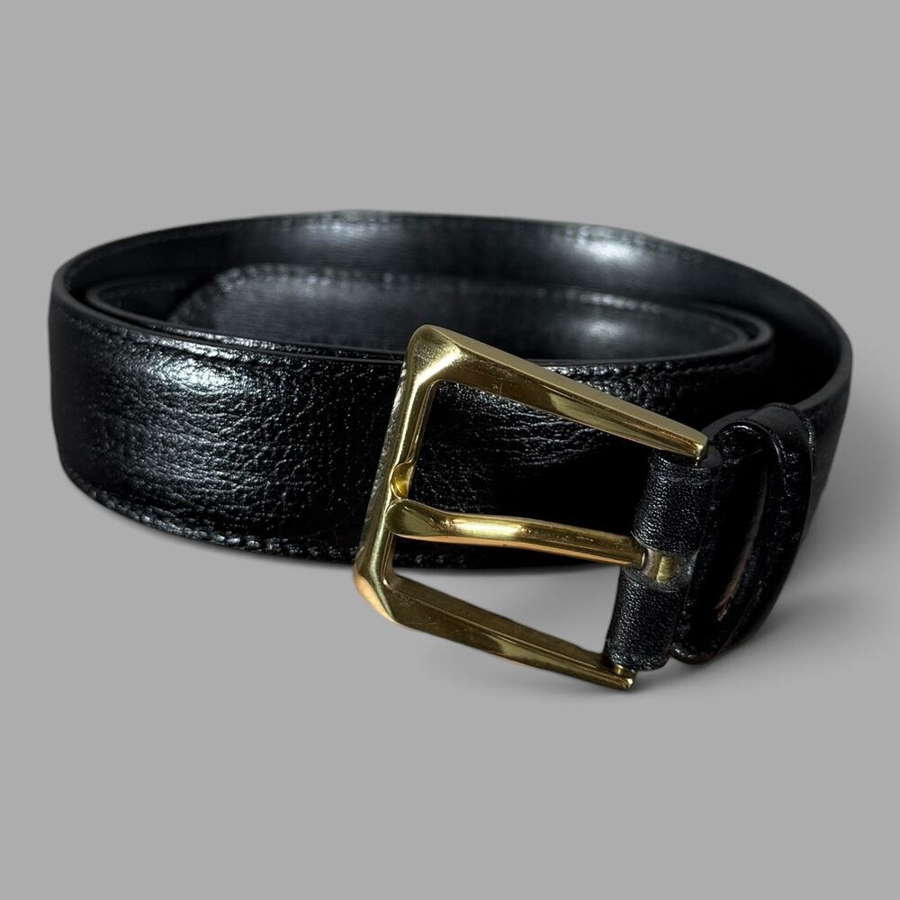 Bally Made In Italy Black Leather Belt Gold tone buckle 85/34 men's 10037